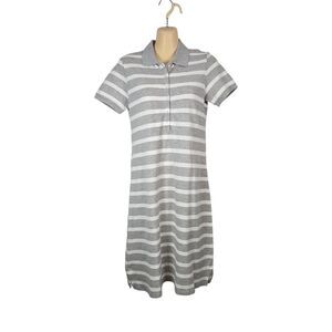 MUJI Women's Medium Grey White Striped Polo Dress Short Sleeve Cotton Blend